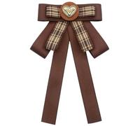 Womens Vintage Brown Plaids Ribbon Bowtie Brooch Pin Student Uniform Shirt Jabot Collar Pre Tied Bowknot Necktie Clip Women Girl Bowtie