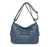 Women's Vintage Classic Soft Leather Wallet Purse,Stylish Solid Versatile Crossbody Shoulder Bag(Blue)