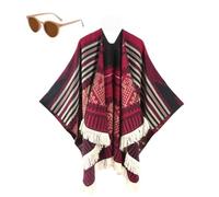 Women's Warm Causal Shawl, Classic Ethnic Tassel Open Front Blanket Shawl, Winter Knitted Cardigan Sweater Scarf Cape