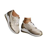 Women's Wedge Sneakers Lace-Up Mesh Breathable Walking Shoes with Side Zipper Platform Trainers (Gold,37)