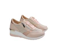 Women's Wedge Sneakers Lace-Up Mesh Breathable Walking Shoes with Side Zipper Platform Trainers (Pink,39)