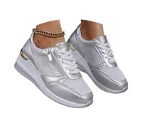 Women's Wedge Sneakers Lace-Up Mesh Breathable Walking Shoes with Side Zipper Platform Trainers (Silver,40)