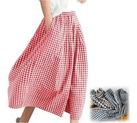 Womens Wide Leg Capri Pants Elastic Waist Plaid Gingham,Women's Cotton Linen Wide Leg Culottes Elastic Waist Plaid Gingham (Red,TG)