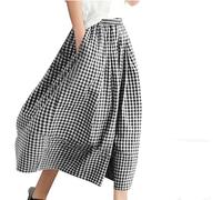 Womens Wide Leg Capri Pants Elastic Waist Plaid Gingham,Women's Cotton Linen Wide Leg Culottes Elastic Waist Plaid Gingham (Black,S)