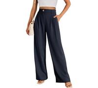 BTFONIA Women's Wide Leg Dress Pants High Waisted Loose Fit Business Casual Work Trousers with Pockets(Dark Blue,L)