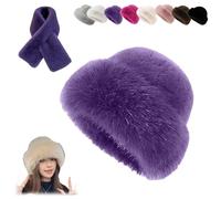 Womens Winter Faux Fur Bucket Hat,Soft Fluffy Furry Fisherman Cap,Fashion Outdoor Thick Plush Warm Snow Hats for Cold Weather (Purple)