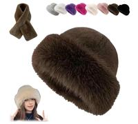 Womens Winter Faux Fur Bucket Hat,Soft Fluffy Furry Fisherman Cap,Fashion Outdoor Thick Plush Warm Snow Hats for Cold Weather (Coffee)