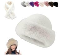 Womens Winter Faux Fur Bucket Hat,Soft Fluffy Furry Fisherman Cap,Fashion Outdoor Thick Plush Warm Snow Hats for Cold Weather (White)