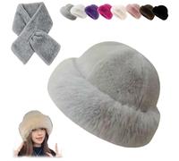 Womens Winter Faux Fur Bucket Hat,Soft Fluffy Furry Fisherman Cap,Fashion Outdoor Thick Plush Warm Snow Hats for Cold Weather (Gray)