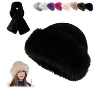 Womens Winter Faux Fur Bucket Hat,Soft Fluffy Furry Fisherman Cap,Fashion Outdoor Thick Plush Warm Snow Hats for Cold Weather (Black)