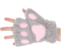 Women's Winter Gloves Thick Warm Plush Gloves Cute Cat Paw Bear Ski Gloves Soft Comfort Half Finger Mittens With Rope Neck Strap Christmas Gift Halloween"".[J281]