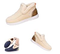 Women's Winter Plush Lined Flat Shoes, Winter Flat Fluffy Ankle Snow Boots,Loafer Casual Outdoor Plush Short,Warm Faux Fur Lined Anti-Slip Slip on (Apricot,39)