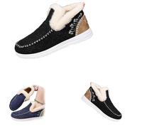 Women's Winter Plush Lined Flat Shoes, Winter Flat Fluffy Ankle Snow Boots,Loafer Casual Outdoor Plush Short,Warm Faux Fur Lined Anti-Slip Slip on (Black,43)