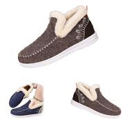 Women's Winter Plush Lined Flat Shoes, Winter Flat Fluffy Ankle Snow Boots,Loafer Casual Outdoor Plush Short,Warm Faux Fur Lined Anti-Slip Slip on (Coffee,37)