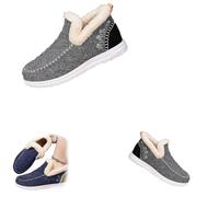 Women's Winter Plush Lined Flat Shoes, Winter Flat Fluffy Ankle Snow Boots,Loafer Casual Outdoor Plush Short,Warm Faux Fur Lined Anti-Slip Slip on (Gray,42)