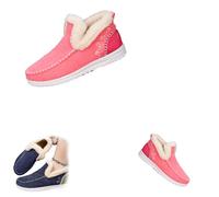 Women's Winter Plush Lined Flat Shoes, Winter Flat Fluffy Ankle Snow Boots,Loafer Casual Outdoor Plush Short,Warm Faux Fur Lined Anti-Slip Slip on (Red,38)