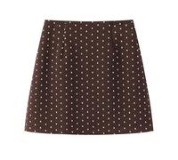 Women's Wool Blend Mini Skirt Fall Winter High Waist A-Line-Coffee-Medium