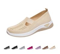 Women's Woven Orthopedic Breathable Soft Shoes Arch Support Women Wide Width Anti Skid Walking Comfortable Slip on Sneakers (Beige,40)