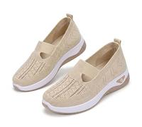 Women's Woven Orthopedic Breathable Soft Shoes, Breathable Mesh Slip on Sneakers with Arch Support for Daily, Summer Comfortable Slip on Mesh Orthopedic Walking Sneakers (Beige,36)