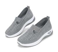 Women's Woven Orthopedic Breathable Soft Shoes, Breathable Mesh Slip on Sneakers with Arch Support for Daily, Summer Comfortable Slip on Mesh Orthopedic Walking Sneakers (Gray,43)