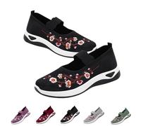 Womens Woven Orthopedic Breathable Soft Shoes Embroidered Flower Shoe Comfort Slip on Walking Shoes Arch Support Casual (Black, 41)