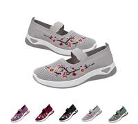 Womens Woven Orthopedic Breathable Soft Shoes Embroidered Flower Shoe Comfort Slip on Walking Shoes Arch Support Casual (Gray, 38)