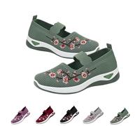 Womens Woven Orthopedic Breathable Soft Shoes Embroidered Flower Shoe Comfort Slip on Walking Shoes Arch Support Casual (Green, 40)