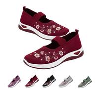 Womens Woven Orthopedic Breathable Soft Shoes Embroidered Flower Shoe Comfort Slip on Walking Shoes Arch Support Casual (Red, 37)