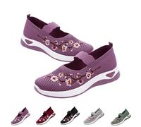 Womens Woven Orthopedic Breathable Soft Shoes Embroidered Flower Shoe Comfort Slip on Walking Shoes Arch Support Casual (Purple, 37)