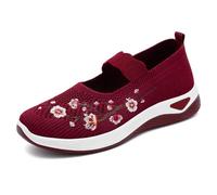 Womens Woven Orthopedic Breathable Soft Shoes,Women's Embroidered Flower Shoeses, Nurse Shoeses Casual Walking Sneakers (Red,37)