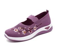 Womens Woven Orthopedic Breathable Soft Shoes,Women's Embroidered Flower Shoeses, Nurse Shoeses Casual Walking Sneakers (Purple,42)