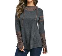 Womes Hoo avec Trous pour Le Pouce Log Sleeve T Shirt Drawstrig Tops avec Poches Entraînement Gym Yoga Ruig Hauts Légers Confortable Casual Colorblock Elegat Shirt Hoo Pullover, C-Gray(a), XL
