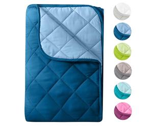 wometo Couette d'été en microfibre - Design réversible - 200 x 200 cm - Certifié Oeko-Tex - Bleu foncé et bleu - Lavable à 95° - Pour le camping et les journées chaudes - Utilisable sans housse