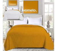 wometo Couvre-lit 220 x 240 cm - Certifié Oeko-Tex - Housse en microfibre jaune gris clair matelassé - Design réversible - XXL