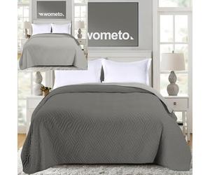 wometo Couvre-lit 220 x 240 cm - oekoTex - Housse en microfibre - Gris clair - Rembourré - Design réversible - XXL