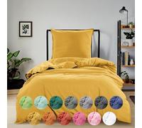 wometo Linge de lit Renforce Stone-Washed 155x220 & 80x80 100% Coton - Jaune Moutarde Curry OekoTex Doux Moderne Aspect usé Aspect Lin
