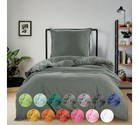 wometo Linge de lit Renforce Stone-Washed 155x220 & 80x80 100% Coton - Vert OekoTex Doux Moderne Aspect Lin Vieilli