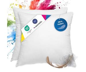 wometo Lot de 2 Coussins en 100% Plumes - 80 x 80 à 1200 g - oekoTex - Housse Coton - Blanc - Coussin intérieur - Rembourrage de Coussin - Coussin de Couchage (2 pièces)