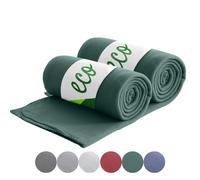 wometo Lot de 2 couvertures polaires Eco en matériau 100 % recyclé + certifiées Oeko-Tex et GRS 130 x 160 cm environ 400 g - Vert foncé avec bord anti-boulochage et bord côtelé