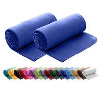 wometo Lot de 2 couvertures Polaires oekoTex 130x160 cm env. 400g Lourd avec Anti-Boulochage et Bord ourlé Bleu Bleu foncé