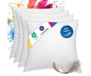 wometo Lot de 4 coussins en plumes 100 % plumes - 50 x 50 - 600 g - Certifié Oeko-TEX - Housse coton - Blanc - Coussin intérieur - Rembourrage de coussin / petits oreillers (4 pièces)