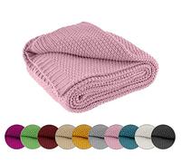 wometo Plaid en Tricot 140 x 190 cm Oeko-TEX Rose | Plaid en tricot, couverture de salon chaude et douce au motif tricoté élégant et sobre