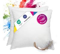 wometo Premium-line Lot de 2 coussins en plumes 85 % plumes, 15 % duvet, 45 x 45 à 500 g - Certifié Oeko-Tex - Housse coton - Blanc - Coussin intérieur - Rembourrage de coussin 45 x 45 cm