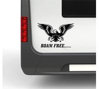 WOMI WOWA Autocollant pour caravane - Grand aigle avec inscription « Roam Free... » - Oiseau de proie - Environ 25 cm