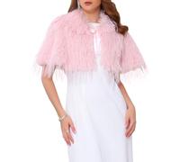 WOMLAYOUT Boléro en Fausse Fourrure Femme Châle pour Soirée et Cocktail Col Papillon Cardigan Élégant pour Mariage Cache-Épaules Rose XL