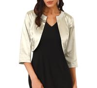 WOMLAYOUT Boléro en Satin Femme Gilet Court Élégant à Manches 3/4 Veste Chic et Élégante Devant Ouvert Or L