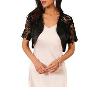 WOMLAYOUT Femme Cardigan Satin Dentelle Manches Courtes Cocktail | Texture Soyeuse Style Charmant Boléro Élégant pour Cocktail Soirée Bal