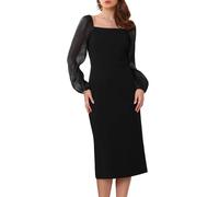 WOMLAYOUT Femme Robe Crayon Col Carré Manches Longues Mesh Cocktail