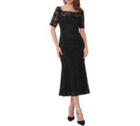 WOMLAYOUT Robe de Cocktail Femme à Épaules Dénudées, Manches Courtes en Dentelle, Style Sirène Robe Maxi pour Invité de Mariage Noir XL