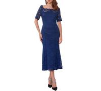 WOMLAYOUT Robe de Cocktail Femme à Épaules Dénudées, Manches Courtes en Dentelle, Style Sirène Robe Maxi pour Invité de Mariage Bleu foncé L